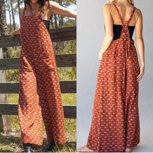 NATURAL LIFE Rust Orange Printed Tie-Back Wide Leg Jumpsuit